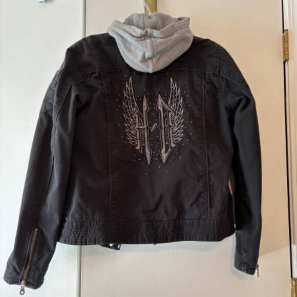 Ladies Harley Davidson Black Cotton 2 in 1 Jacket w/Removable Gray Vest LARGE - Picture 2 of 9